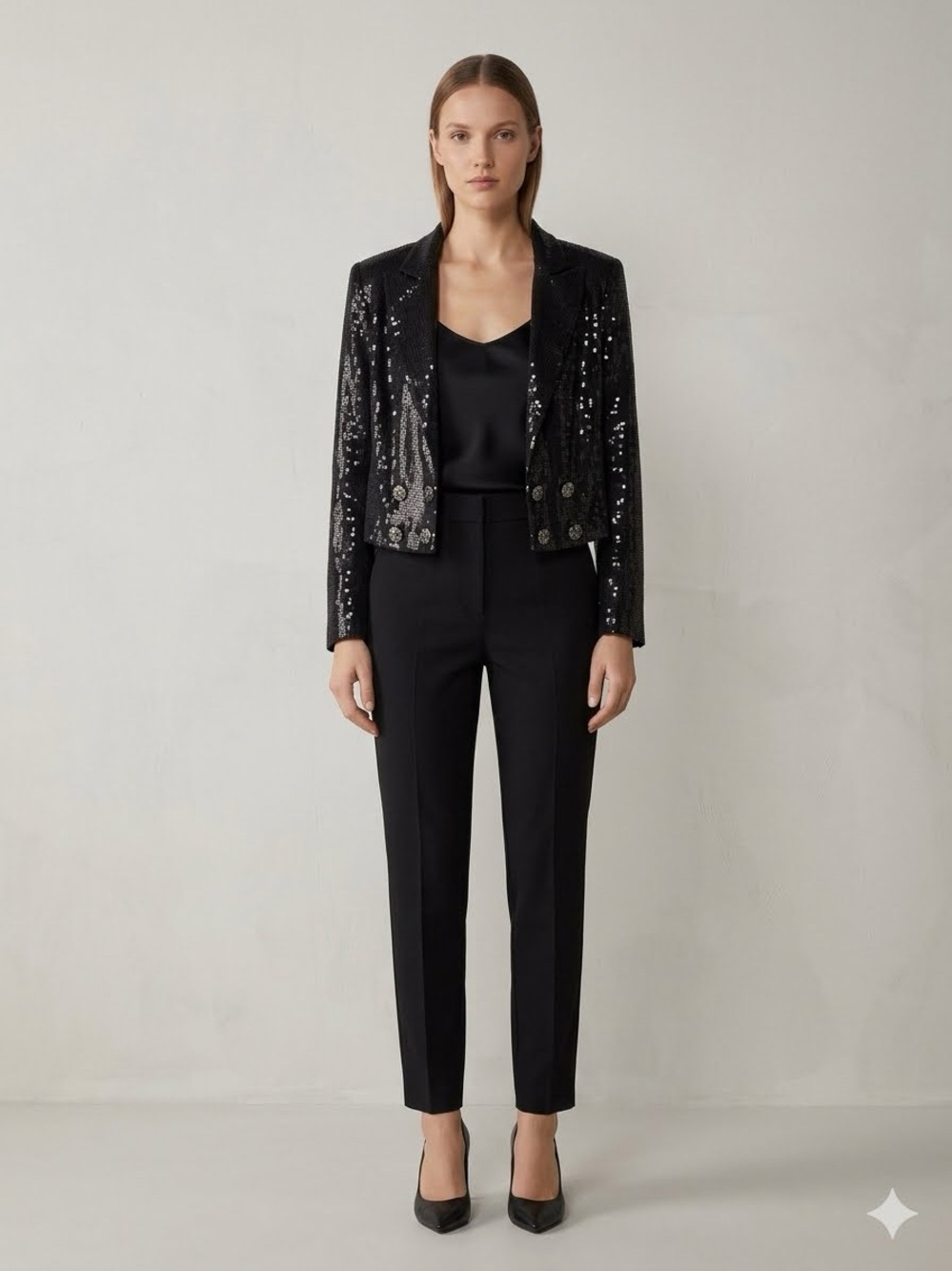 Women's Black Sparkly Cropped Jacket Blazer